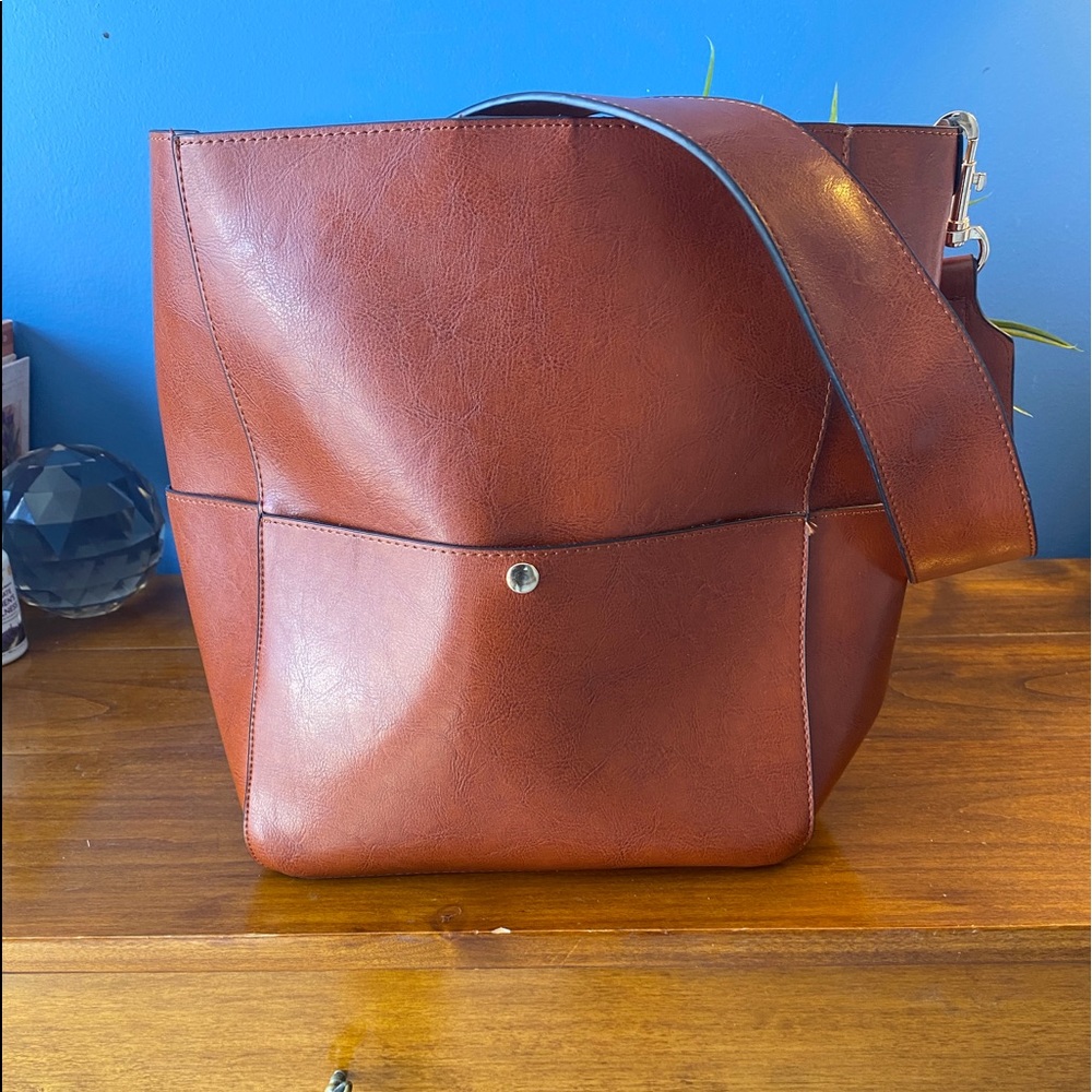 Faux Leather Bucket Style Handbag